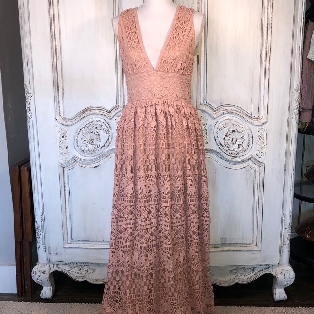 The Clothing Company Peach Lace Maxi Dress